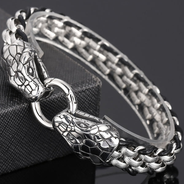 Pulsera gótica de acero inoxidable con cabeza de serpiente para hombre