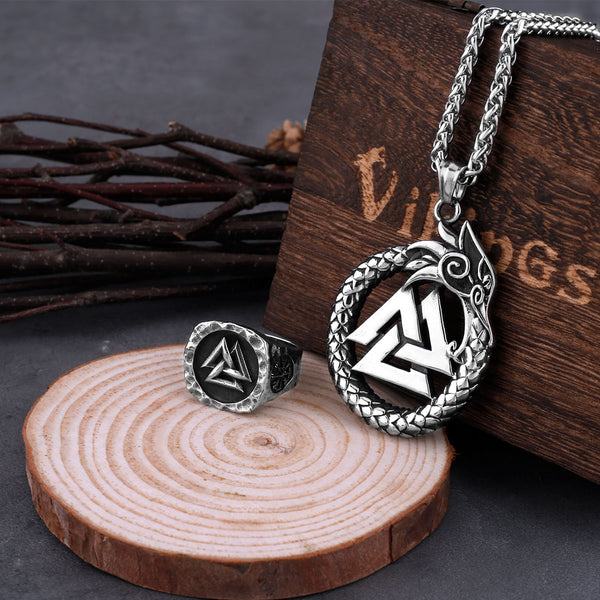 Collar amuleto de runas de Valknut Ouroboros autodevorador de los vikingos que nunca se desvanecen