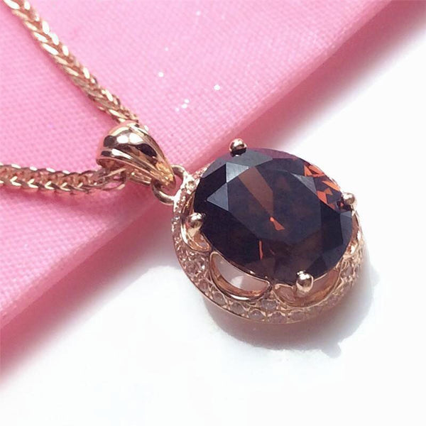 Nuevo collar con colgante de rubí ovalado con incrustaciones de oro rosa de 14 k y baño de oro púrpura 585