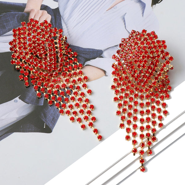 Pendientes colgantes de cristal con borlas huecas de metal geométrico de moda para mujer