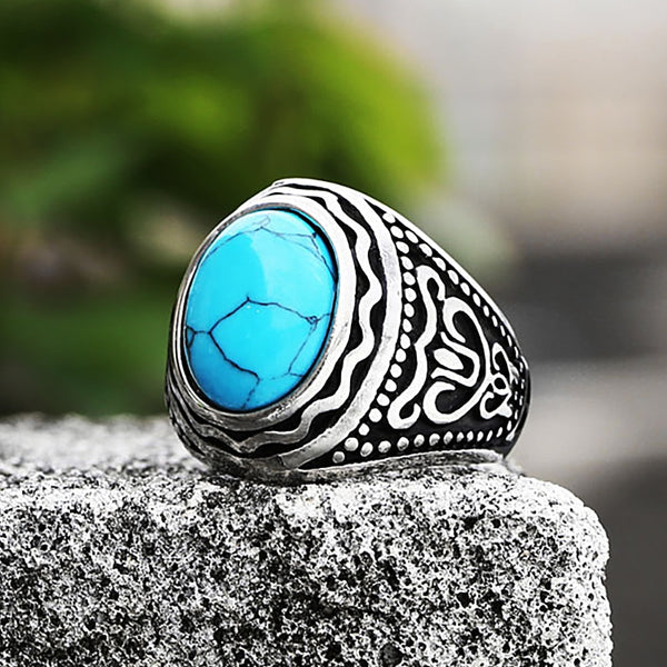 Anillos vintage de acero inoxidable 316L con piedra verde ópalo ovalada para hombre