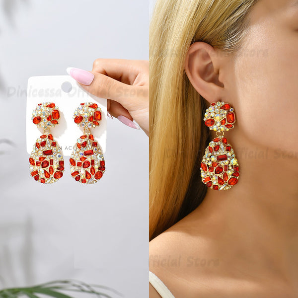 Pendientes colgantes grandes con forma de lágrima vintage para mujer