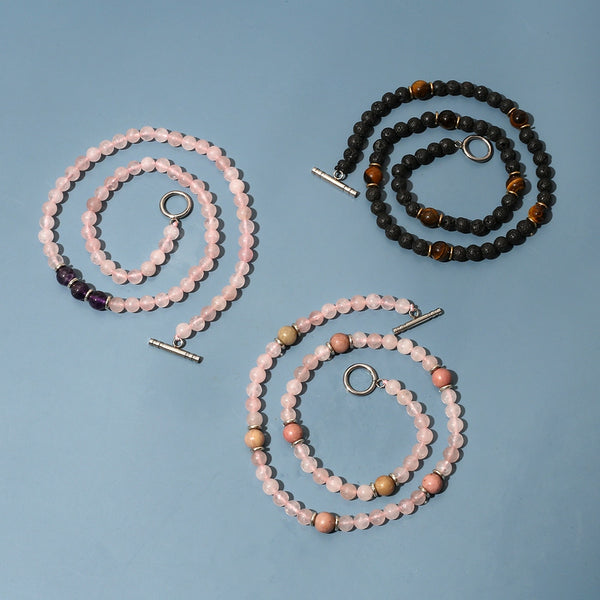 Fashion Natural Rose Quartz Rhodolite Amethyst Women Choker Necklace