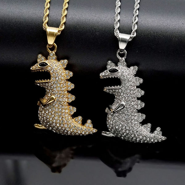 Rhinestone Monster Lovely Funny Couple Alloy Pendants Necklace