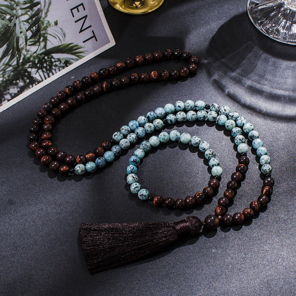 Collar de 108 cuentas de mala de ojo de tigre rojo de 8 mm para meditación, yoga y oración.