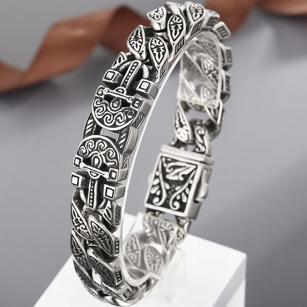 Pulseras de acero inoxidable con cruz fundida, brazalete de metal vintage, cadena pesada retro de 15 mm, pulseras para hombre