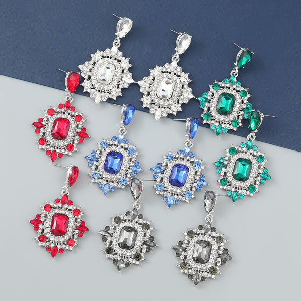 Pendientes geométricos cuadrados de metal con diamantes de imitación para mujer