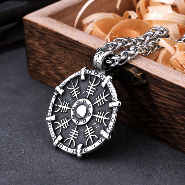 Collar de brújula rúnica vikinga de acero inoxidable para hombre