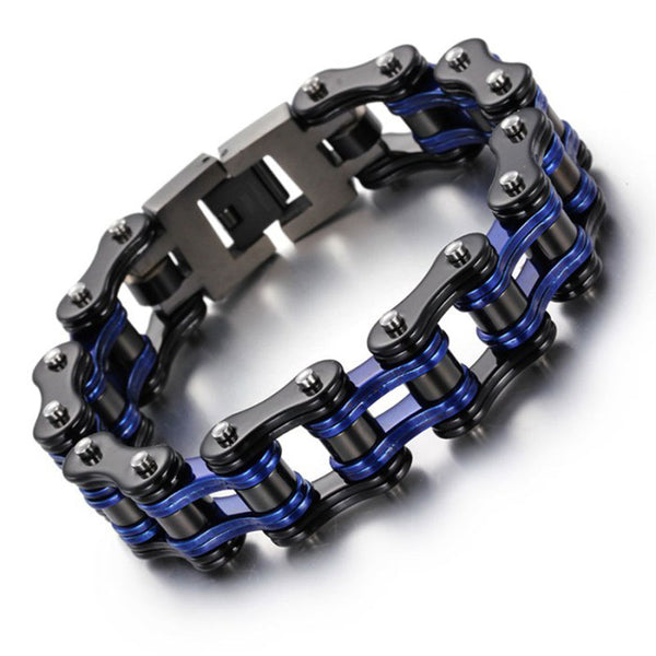 Pulseras de cadena para hombre, brazaletes de moda para motociclistas, bicicletas y motocicletas, pulseras de eslabones azules para hombres