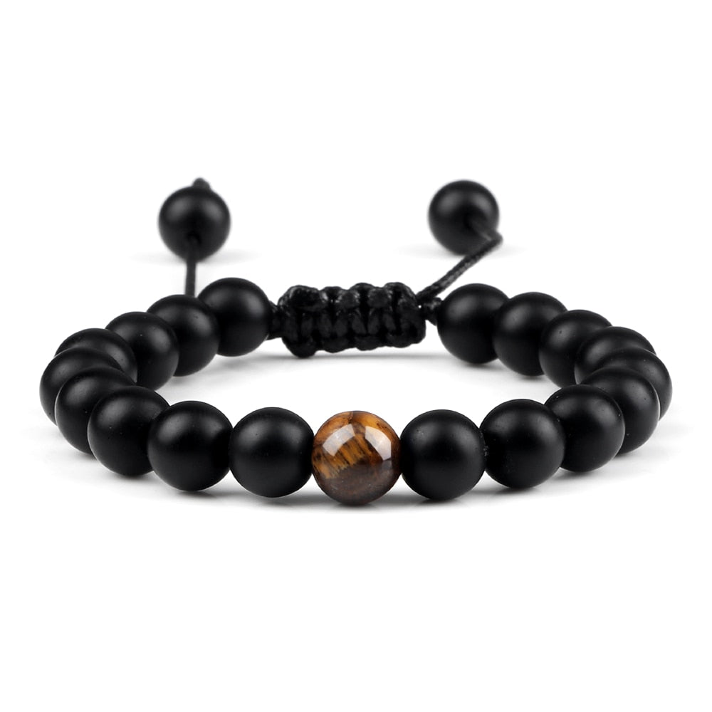 Men Bracelet Tiger Eye Stone Braided Bracelet Black Matte Natural Stone Beads Bracelet