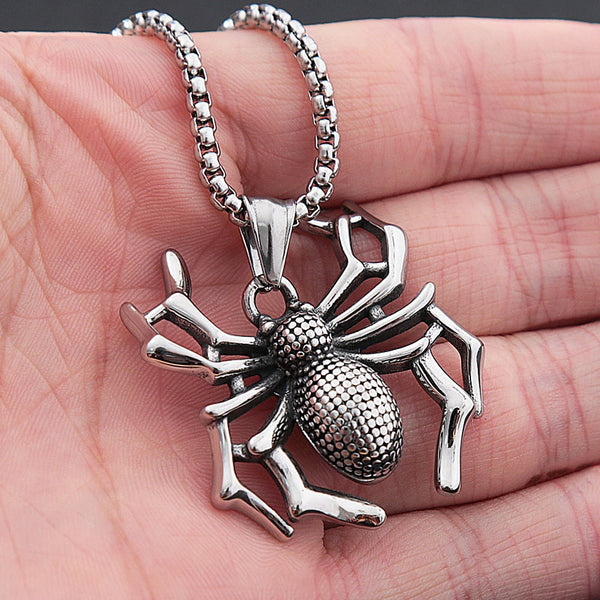Collar con colgante de araña de acero inoxidable estilo punk vintage para hombre