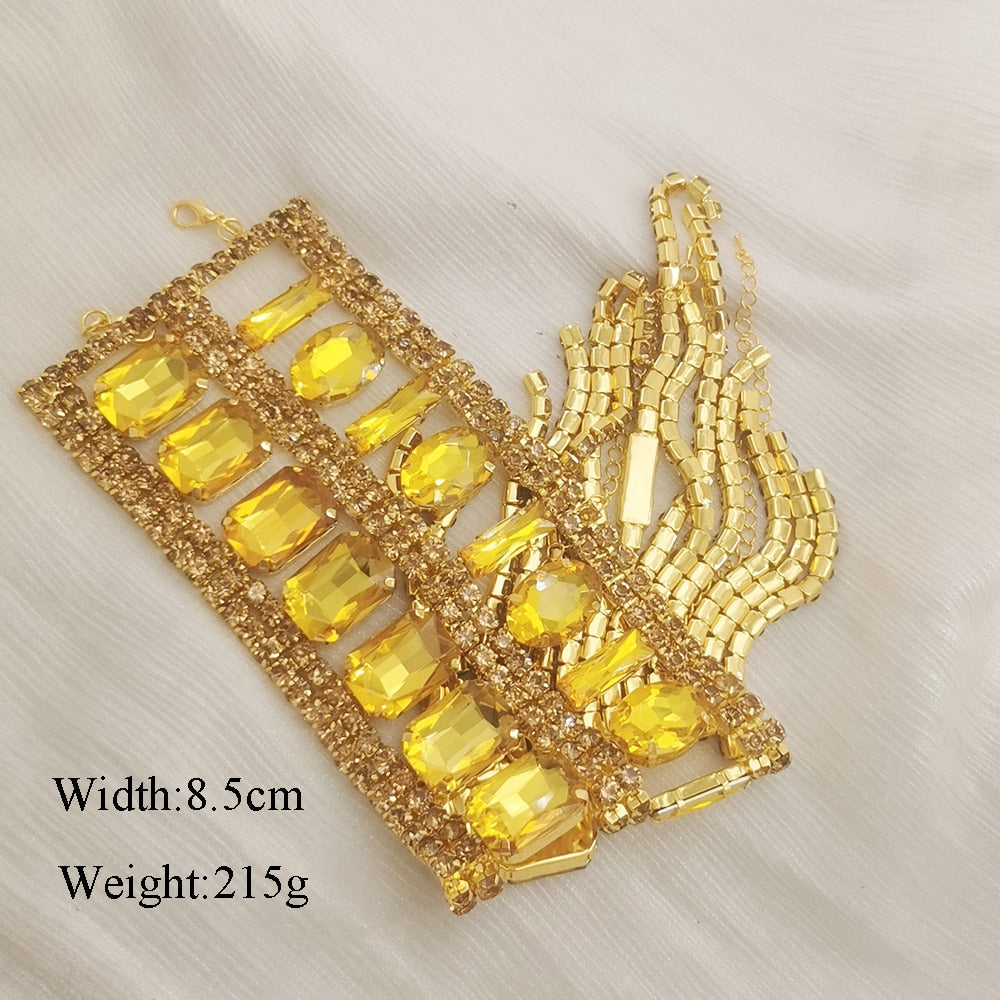 8.5cm Width Stunning Square Topaz Strass Tassel Bracelet for Women