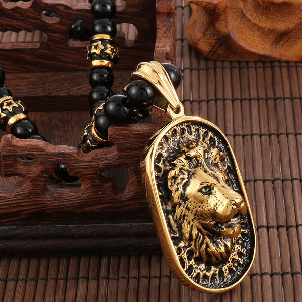 Collares con colgante de cabeza de león para hombre