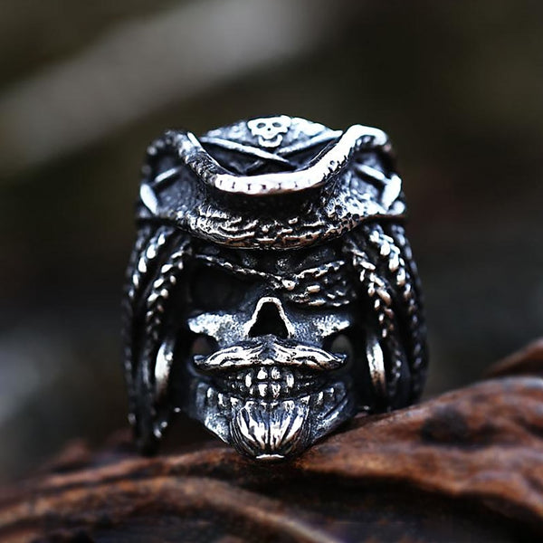 Anillo gótico vintage de calavera pirata para hombre y mujer
