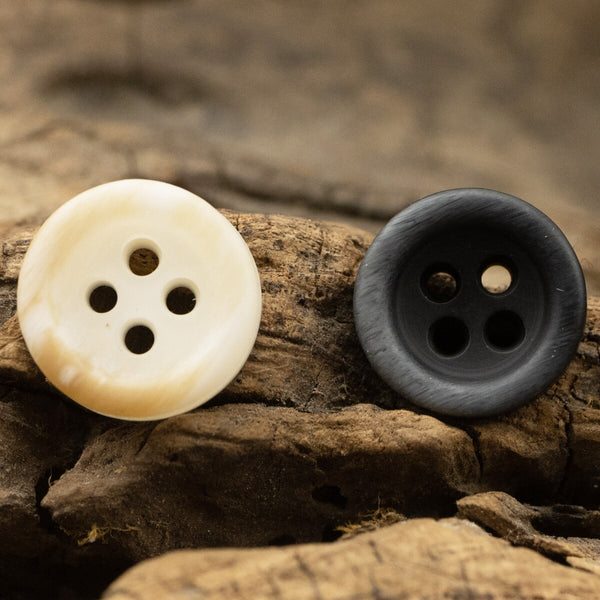 Botones pequeños de resina de 10 mm/11,5 mm, color blanco y negro, para camisa, con forma de cuenco y 4 agujeros