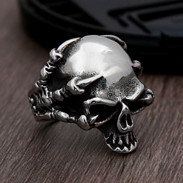 Anillo gótico de calavera con garra de dragón para hombre, estilo punk rock y motero, de acero inoxidable.