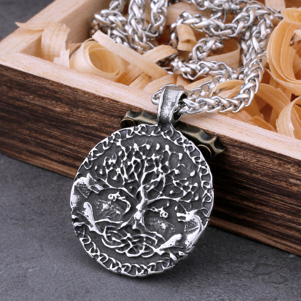 Collar vikingo con árbol de la vida, amuleto vintage con símbolos nórdicos y colgante estilo hip hop para hombre.
