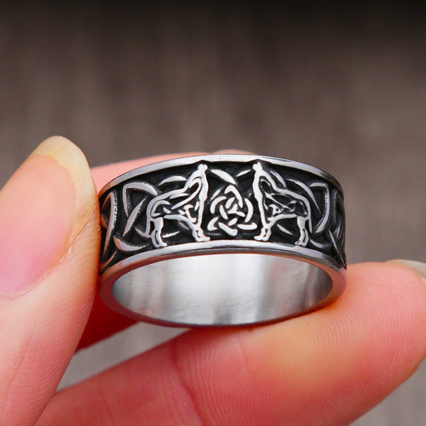 Anillo vintage vikingo de Irlanda del Norte con nudo celta de lobo para hombre y mujer