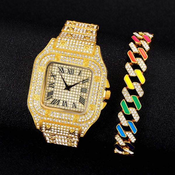Iced Out Watch Mens Cuban Link Chain Bracelet watch