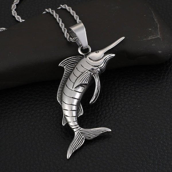 Colgante de acero inoxidable estilo punk hip hop con forma de atún para hombre, collar con colgante de animal motero