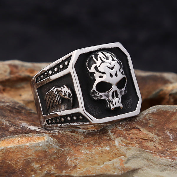 Anillo de moda estilo punk con cabeza de calavera de acero inoxidable 316L, anillo unisex vintage