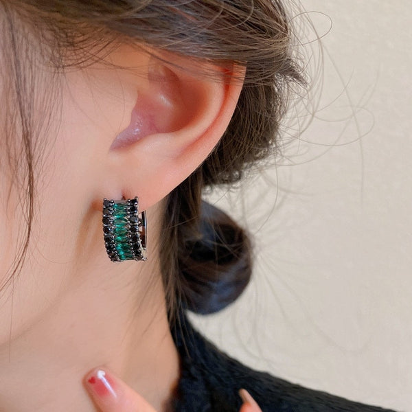 Pendientes de aro con micropavé de circonitas verdes estilo vintage para mujer