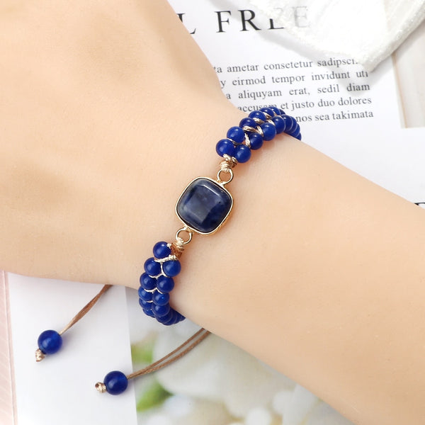 Pulseras de cuentas curativas de lapislázuli natural para hombre, hechas a mano, con cuentas de piedra natural.