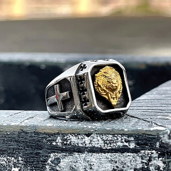 Anillos de cabeza de león de moda en acero inoxidable 316L chapados en oro