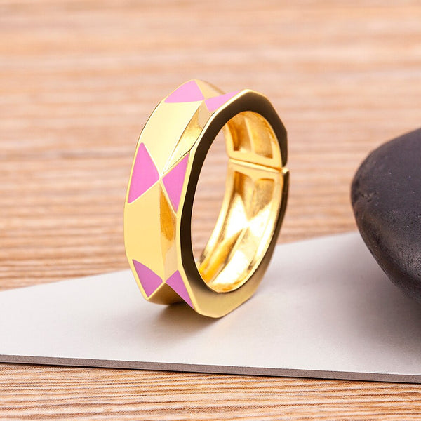 Anillos ajustables de esmalte geométrico colorido de 8 colores para mujer