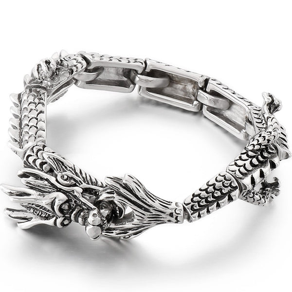 Pulsera gótica de acero inoxidable para hombre, cadena de cuerpo de dragón de 12 mm de ancho y 7,9 pulgadas. Pulseras con dijes para hombre.