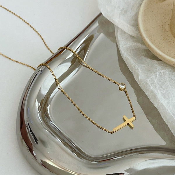 316L Stainless Steel Simple Cross Charm Necklace Necklace Bracelet For Women