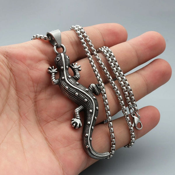 Colgante de lagarto gecko gótico para hombre, estilo punk, hip hop, de acero inoxidable