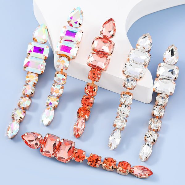 Pendientes geométricos de metal con diamantes de imitación para mujer