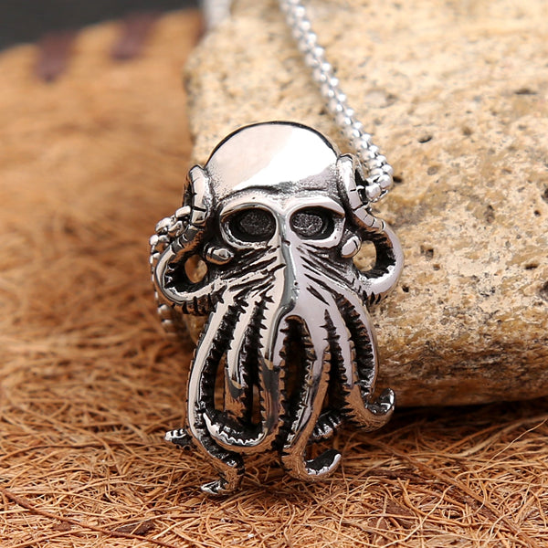 Collar con colgante de pulpo de acero inoxidable estilo punk vintage para hombre