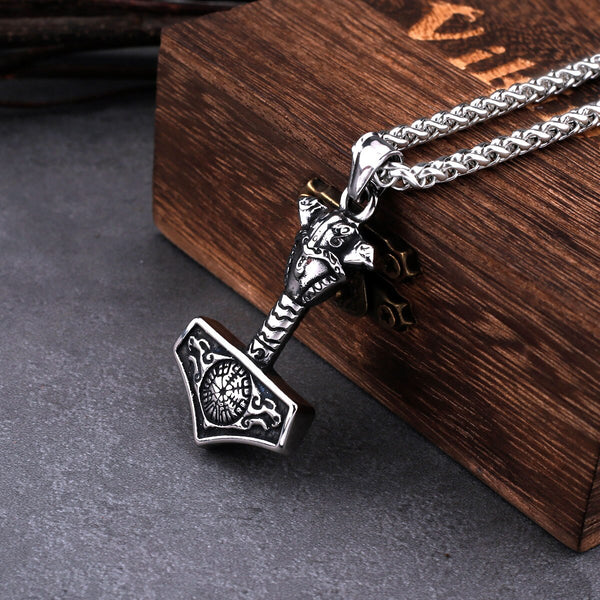 Collar con colgante de cabeza de lobo y cuervo de acero inoxidable vikingo nórdico