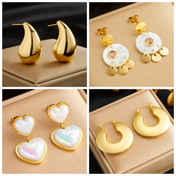 316L Stainless Steel Water Drop Heart Geometric Earrings For Women