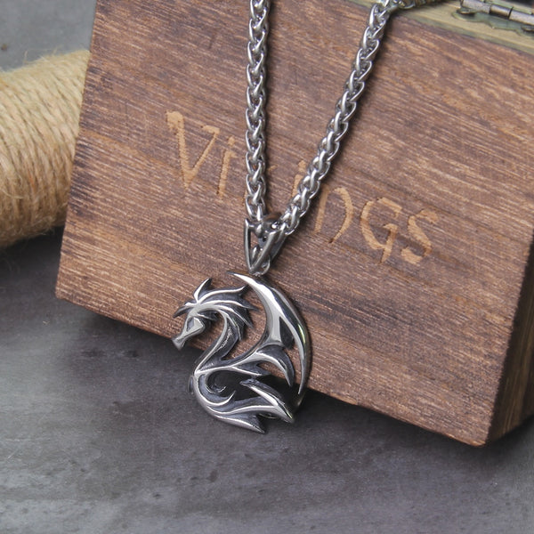 Collar con colgante de dragón vikingo de acero inoxidable Never Fade Men