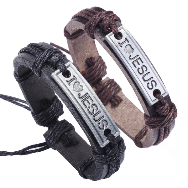 Pulsera vintage de cuero marrón y negro