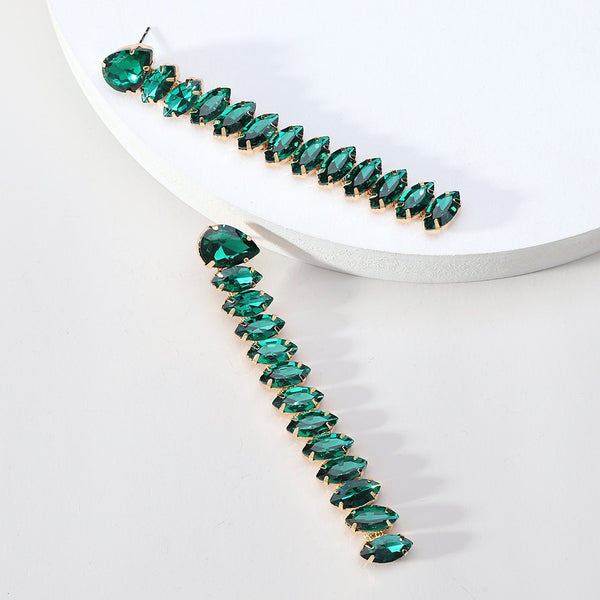 Pendientes largos colgantes de lujo con diseño de cristal brillante multicolor, pendientes de novia originales para mujer
