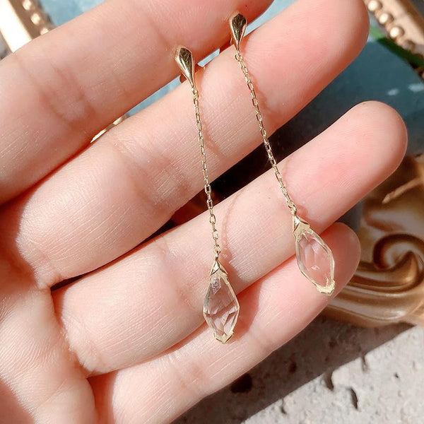 New Design Diamond White Crystal Water Drop Women Long Earrings