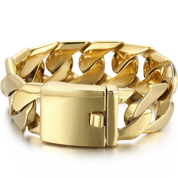 Pulsera de acero inoxidable chapada en oro de lujo para hombre