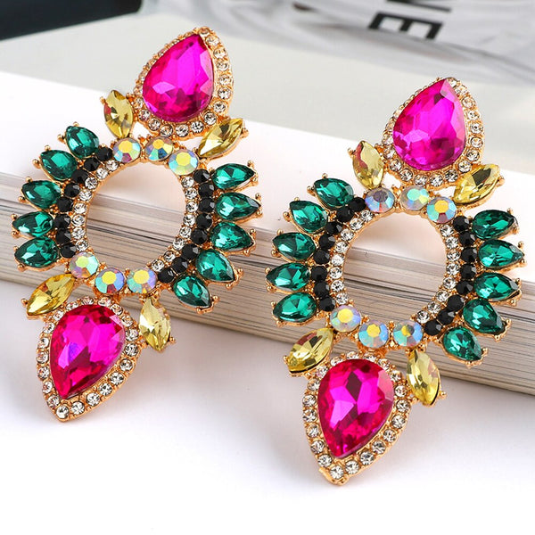 Pendientes colgantes de cristal coloridos de lujo para mujer, joyería de moda para bodas y fiestas