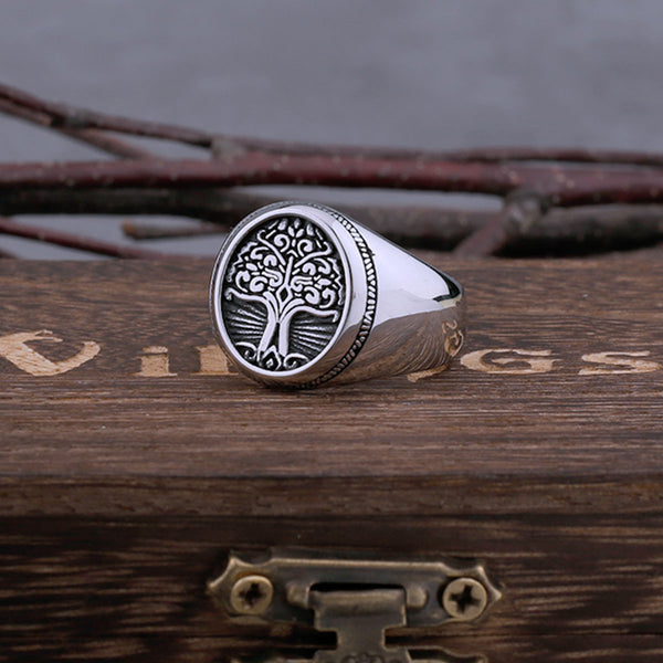 Anillo de acero inoxidable con sello clásico del Árbol de la Vida Vikingo para hombre