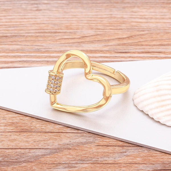Nuevos anillos de lujo con corazón pavimentado de circonitas para mujer