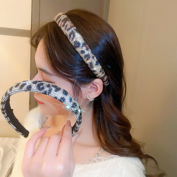 Diademas brillantes con diamantes de imitación y color leopardo, de terciopelo, para mujer