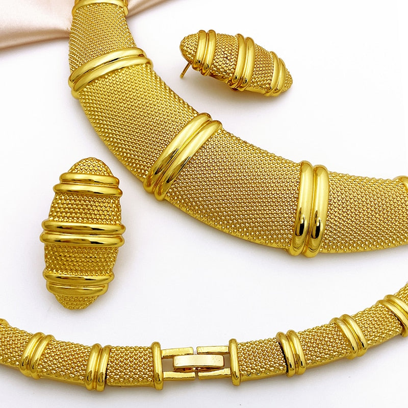 Gold Color Women Necklace And Earrings Prom Jewelry Set