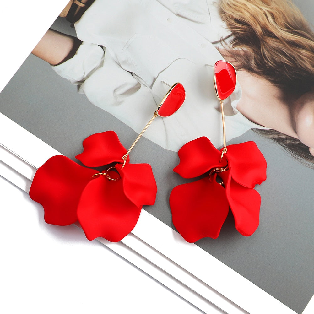 Romantic Sweet Acrylic Petal Long Dangle Drop Earrings For Women