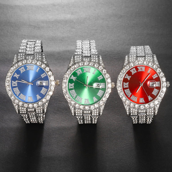 Hip Hop Full Iced Out Mens Watches Luxury Date Quartz Wrist Watches