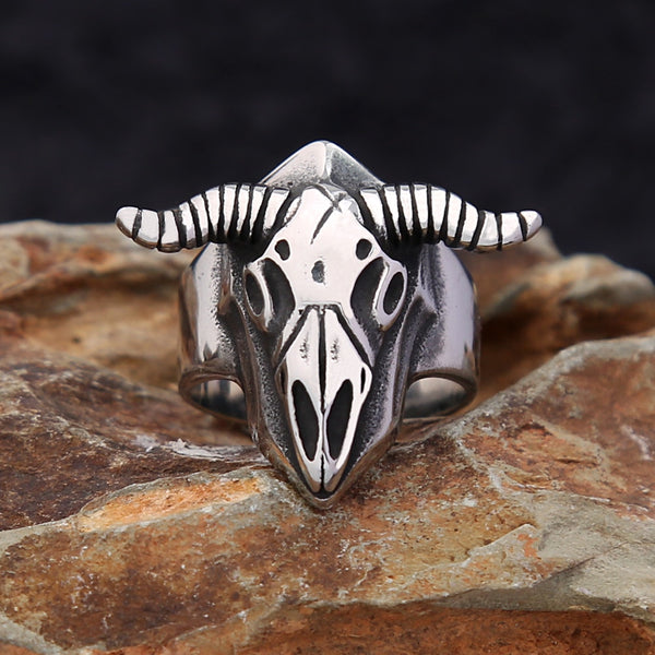 Anillo vintage de acero inoxidable 316L con forma de calavera y cabeza de oveja vikinga para hombre