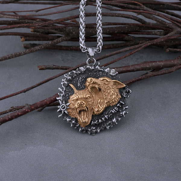 Collar de acero inoxidable con colgante de Odin Wolf, Gerry y Freki para hombre, estilo hip hop, estilo motero